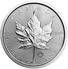 Canadian Silver Maple Leaf coin, face